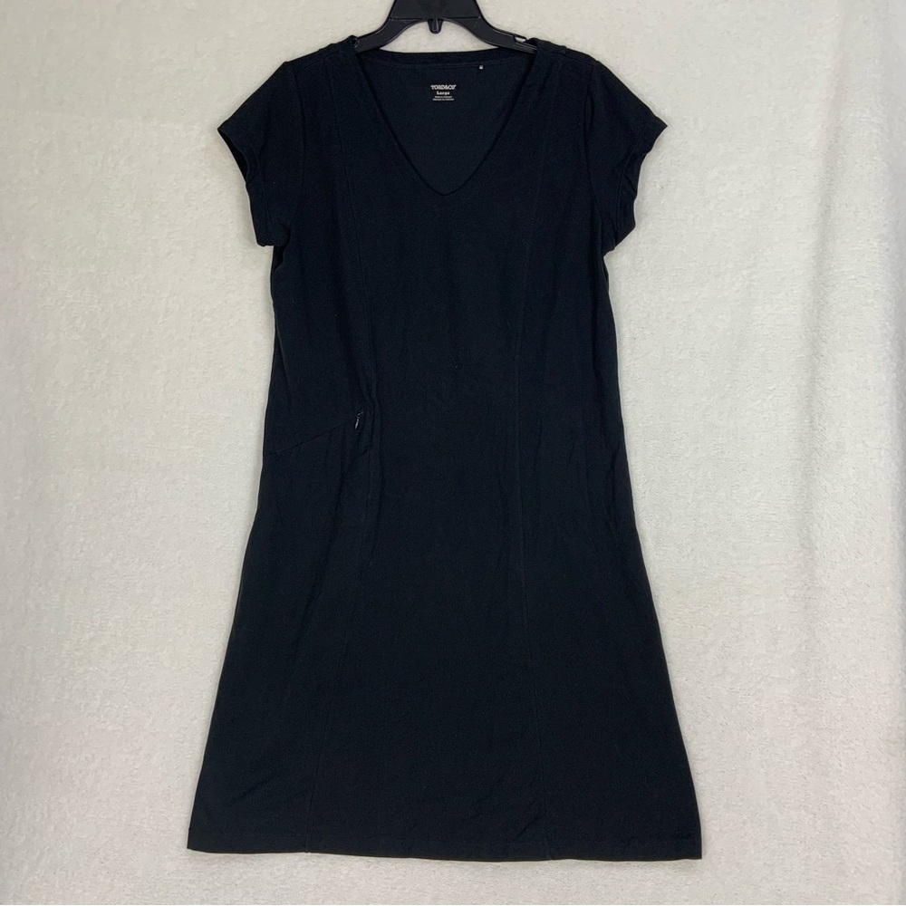 Toad & Co Aquaculture SS Dress V-Neck Stretch Pullover Black Zipper Size Large